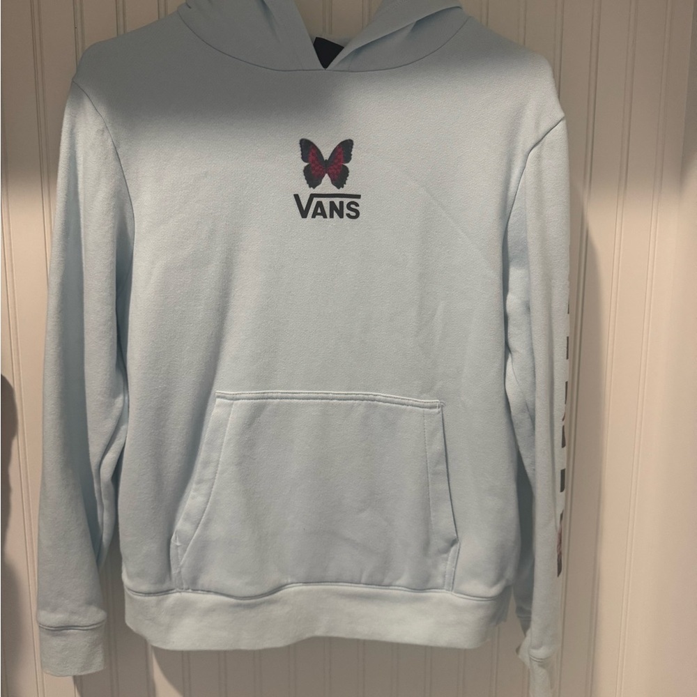 VANS Youth Girls Sweatshirt Hoodie Size XL Light Blue Butterfly Checkered EUC